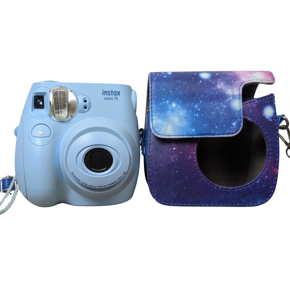 Fujifilm Instax Mini 7S Instant Film Camera Light Blue w/ Galaxy Case Strap